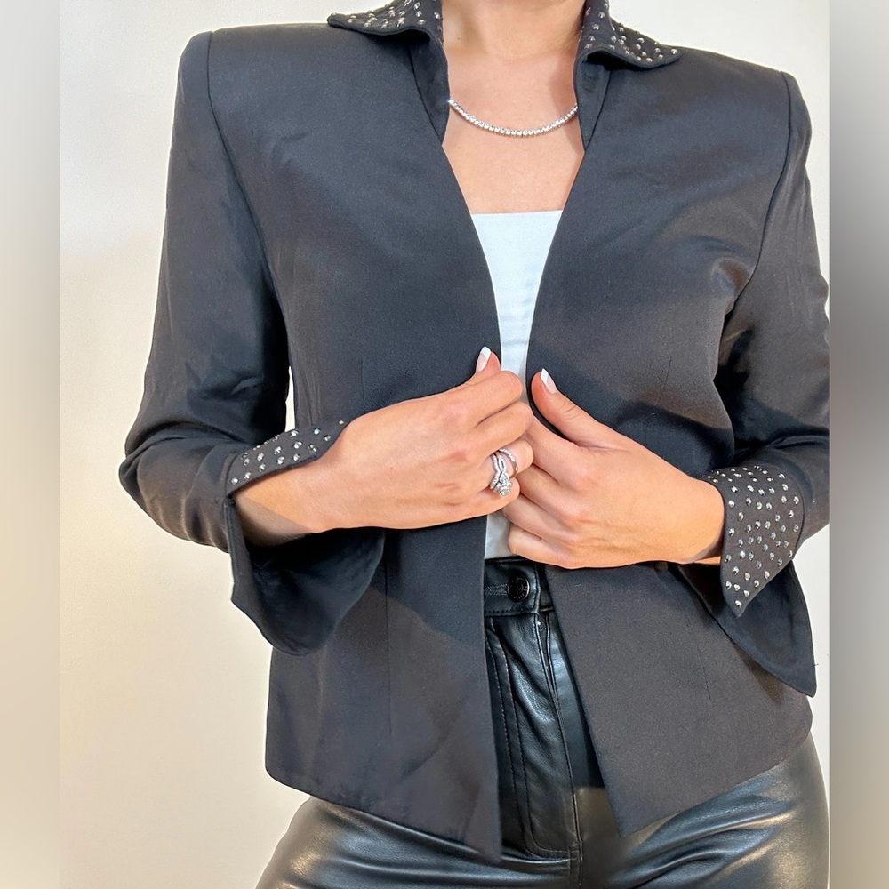 Vintage David Josef Black Jewel Embellished Collar & Sleeves Jacket Blazer - Picture 5 of 7